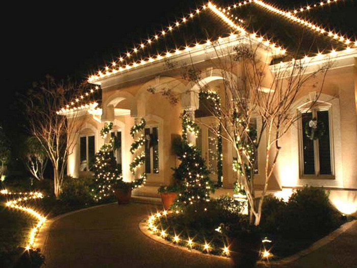 Fantastic-Outdoor-Decor-with-Little-Fir-Trees-and-the-Lights-Lamps-on-the-Roof-and-Residence-Street-also